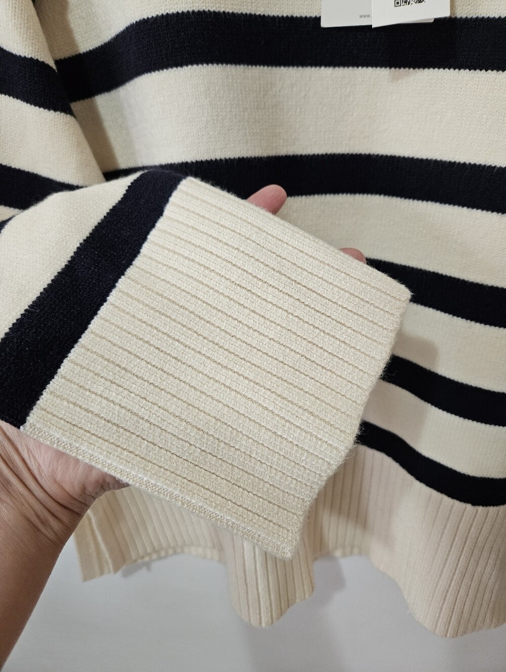 NEW Zara Striped Chunky Crewneck Sweater Cream Navy S Parisian Preppy - Picture 7 of 13